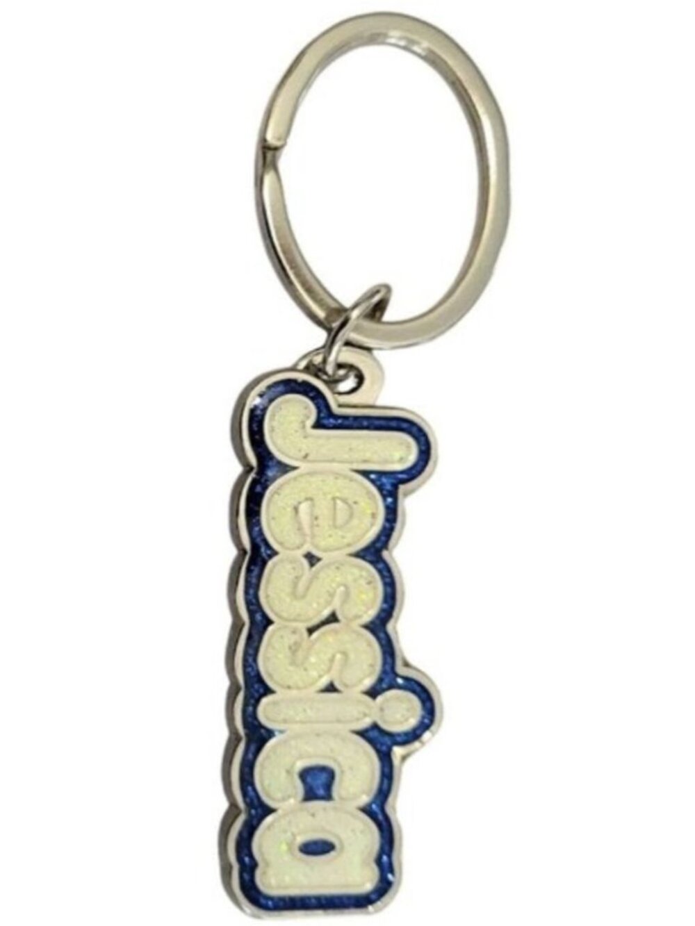 SWIBCO NW0T Blue & White Galaxy Keychain Silver Metal Personalized Name JESSICA
